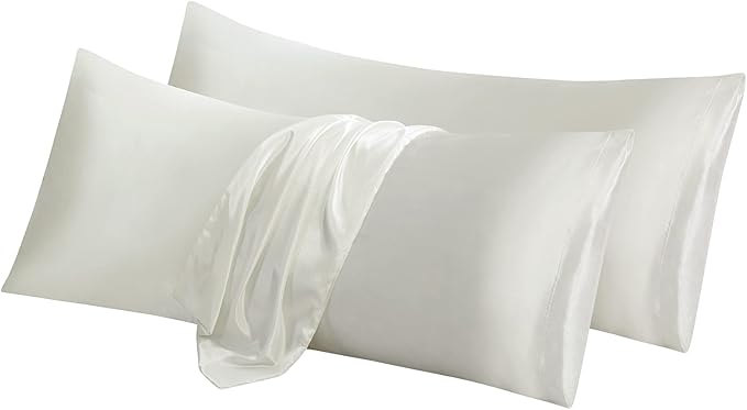 Aormenzy Satin Body Pillow Cover Set of 2, 20x54 Inches White Body Pillow Case for Adults, Silky Soft & Cooling with Envelope Closure