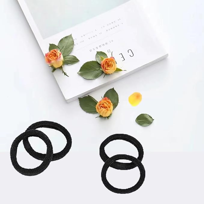 Hair Ties Hair Elastics Bands Seamless Cotton No Damage Thick Curly Hair Long-Lasting Braids Ponytails Holders All Hair Types Pain-Free Hair Accessories Women Men Black 50 PCS