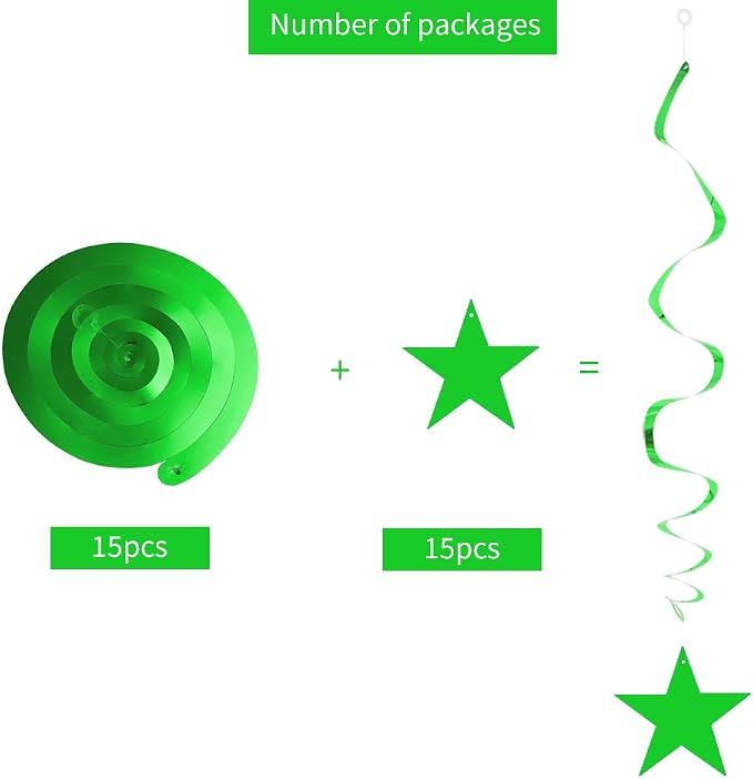 BEISHIDA Green Star Hanging Swirl Decorations, Hanging Gold Party Supplies - Image 2