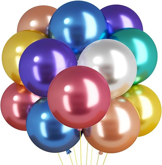 35 Pack Metallic Balloons 18 Inch Chrome Shiny Assorted Colors Latex Rainbow 7 by BAOKUANHU