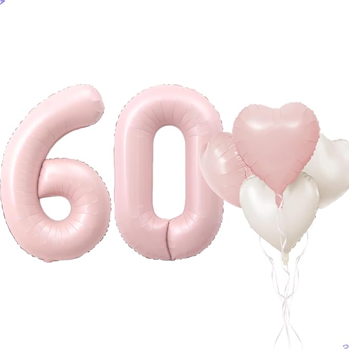 Pink 60 Balloon Number Pastel Pink 60th Birthday Party Decorations by Unknown