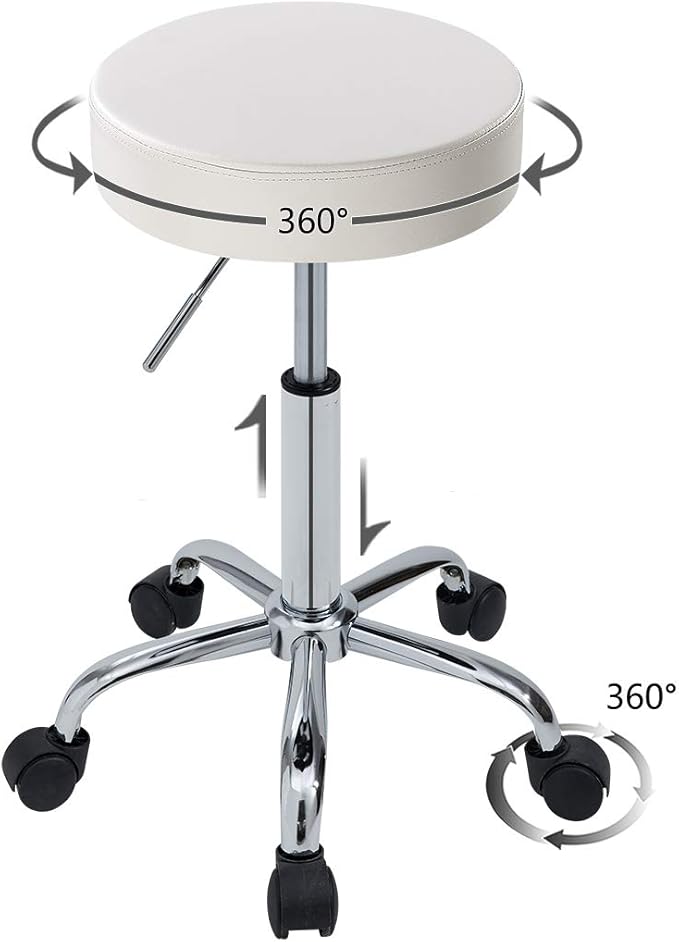 DUHOME 410 Height Adjustable Swivel Rolling Chair Massage Medical Clinic Tattoo Spa Salon Stool with Wheels (White)