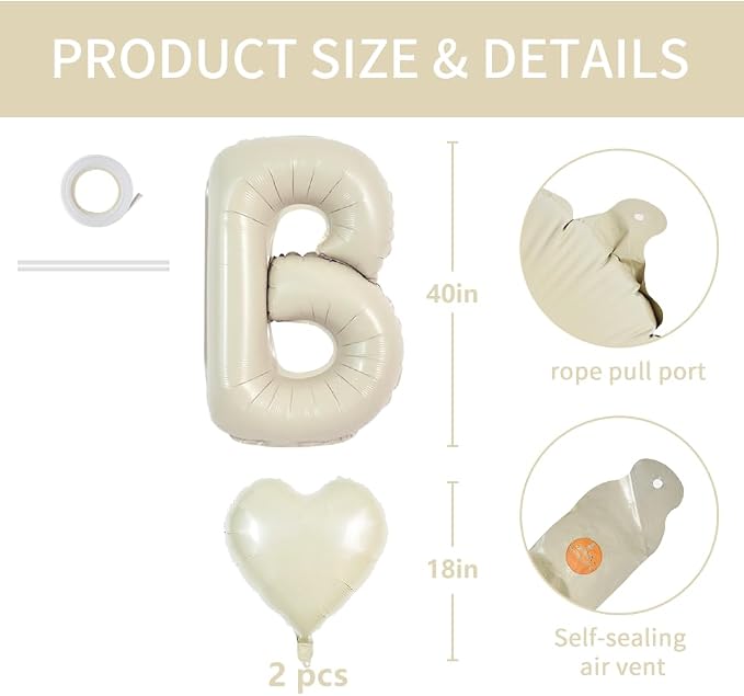 TONIFUL Cream White Big HBD Letter Happy Birthday Balloons Banner 40 Inch Ivory - Image 2