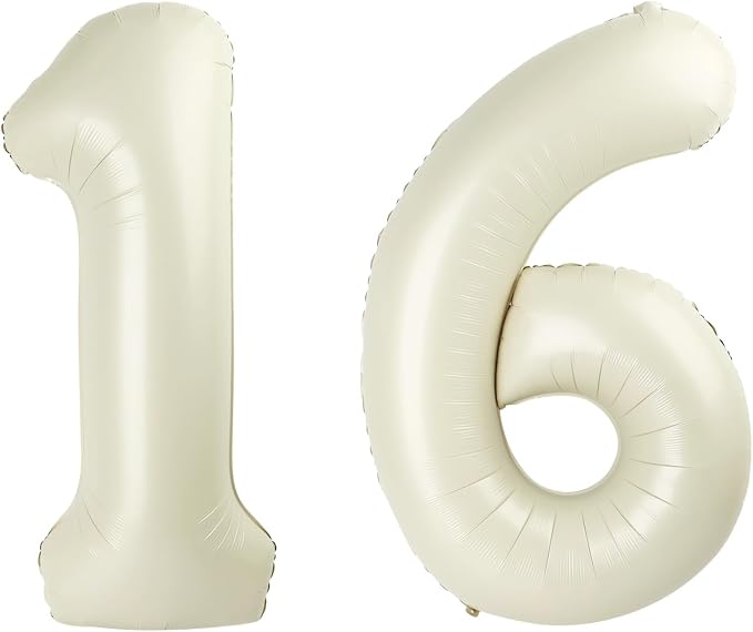 Number 16 Balloons 40 Inch for 16 61 Birthday Party Decorations, Cream | Jumbo by Mluchee