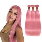 Pink Bundles Human Hair Pink Straight Bundles 22 24 26 Inch Niegmeag Hair Double Weft Grade 8A Peruvian Virgin Remy Hair Extensions 100g/pc