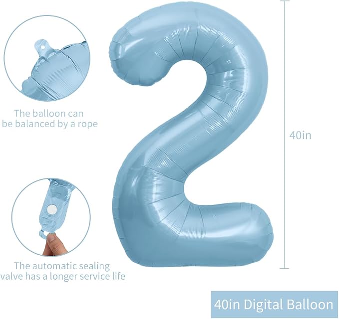 TONIFUL 40 Inch Pastel Blue Number 2 and 1 Foil Balloons Large Baby Blue Mylar - Image 2