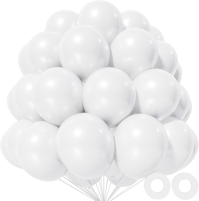 White Balloon 110pcs, 12 Inch Thickened Round Helium Balloons by Kawkalsh