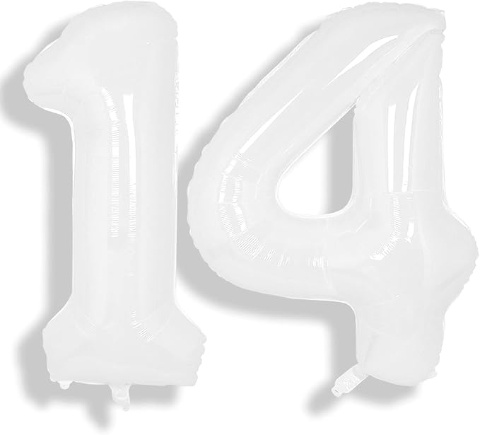 SUWEN 40 Inch White Large 14 Balloon Number Big Foil Helium Numbers 0-9 | Giant by SUWEN