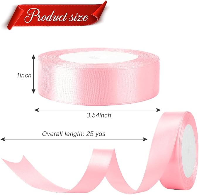 Pink Ribbon for Gift Wrapping 1 in 25 Yards Light Pink Satin Ribbon for Bouquet - Image 2