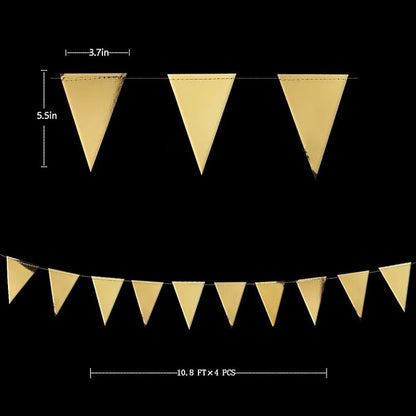 40Ft Gold Party Decoration Triangle Flag Banner Double Sided Metallic Paper - Image 2