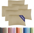 King Pillow Cases Set of 6 - Ultra Soft Hotel Quality Pillowcase Covers - Comfy & Wrinkle Free - Shrink, Stain and Fade Resistant - Easy-Care, Machine Washable Pillow Protectors - 6 Piece Set - Beige