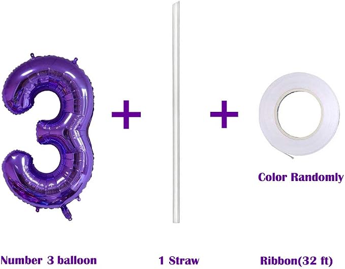40 Inch Jumbo Purple Number 3 Balloon Giant Balloons Prom Balloons Helium Foil - Image 3