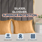 BLISSFORD Satin Pillowcase with Zipper, for Hair and Skin Care, Feels Soft and Cool Like a Silk Pillowcase, Gold Satin Pillow Cases 2 Pack, Slik Pillow Cover, Queen Size - Set of 2