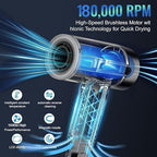 Hair Dryer, 180000 RPM High-Speed Brushless Motor, 1 Min Fast Drying & No Heat Damage, 600 Million Negative Ions with Concentrator & Diffuser, Salon-Level 7 Temp / 3 Speed, HD Digital Screen,Gunmetal