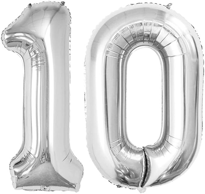 Number 10 Balloons for 10th Birthday Party Decorations, 42 Inch Jumbo Foil by GOER