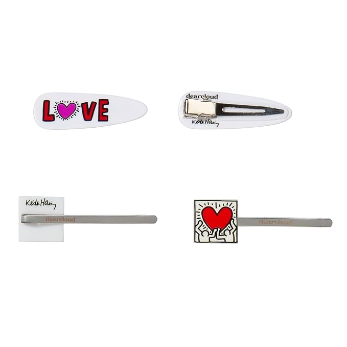 dearcloud Keith Haring Love & Unity Comfort Hair Clips Set of 4 – Creaseless & Teeth-Free (Love & Unity)