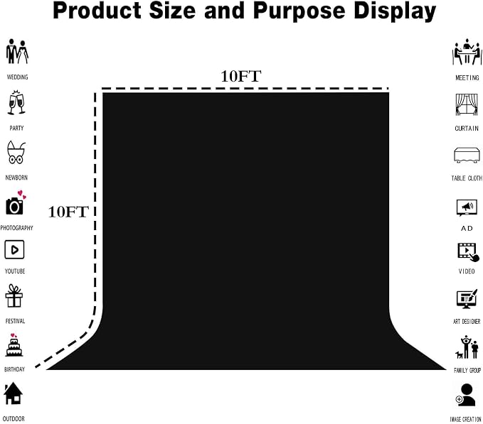 Black Photography Backdrop for Photoshoot, Fabric 10x10ft | Polyester Studio - Image 8