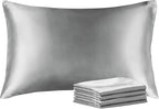 BEDELITE Satin Pillowcase with Zipper 4 Pack, Grey Pillow Cases Standard Size, Super Soft and Cooling Similar to Silk Pillow Cases, Gift for Women Men(20x26 Inches)