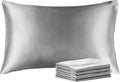 BEDELITE Satin Pillowcase with Zipper 4 Pack, Grey Pillow Cases King Size, Super Soft and Cooling Similar to Silk Pillow Cases, Gift for Women Men(20x40 Inches)