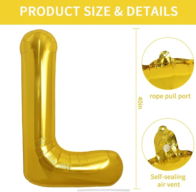 TONIFUL 40 Inch Large Gold Letter L Foil Balloons Alphabet Balloons | Giant - Image 2