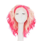 IMSTYLE Pink Blonde Lace Front Wigs Short Bob Wavy Wigs Synthetic Hair Wig Free Part with Natural Hairline Shoulder Length for Women (Blonde Pink)