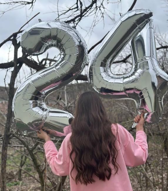 Silver Number 4 Balloon 40 inch, Balloon numbers party supplies, deco photo - Image 5