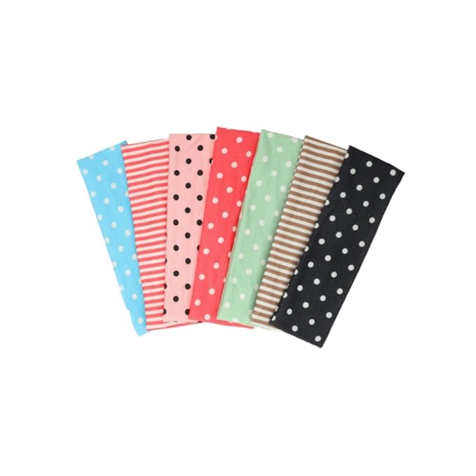 Polka Dot Headband,Stripe Head Bands 7 Pack Non Slip Soft Fabric Elastic for Girls Daily Heart Cute Hairbands, Women's Fashion Headbands
