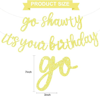 BEISHIDA Light Yellow Pre-Strung Go Shawty It's Your Birthday Banner Decor | - Image 2