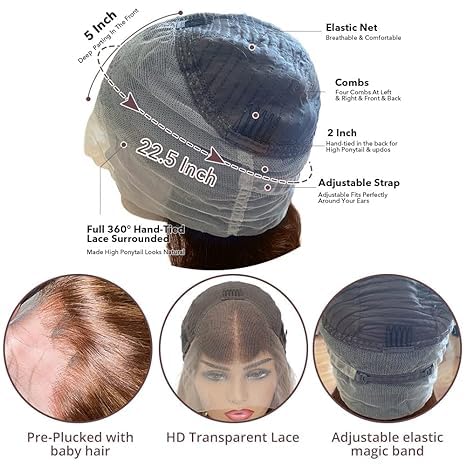 AMIRTY 250% Density 360 Lace Front Wigs Human Hair Pre Plucked Honey Blonde Body Wave Lace Front Wigs with Baby Hair Full 360 Glueless HD Transparent Lace Front Wigs for women 4/27