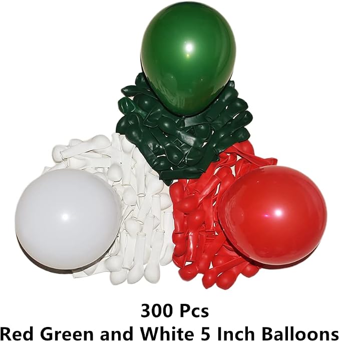 300 Pack Red Green and White Balloons - Image 2