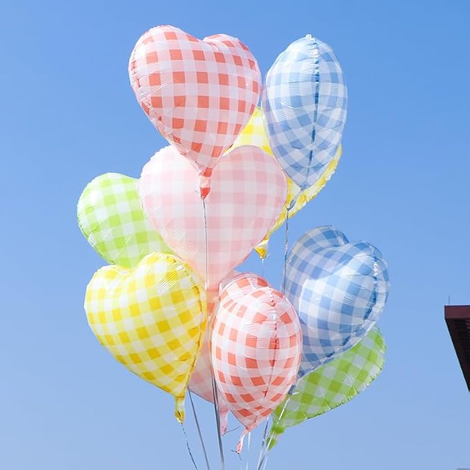 Blue White Checkered Heart Balloons, 18 Inch Lattice Foil Valentines Balloons - Image 4