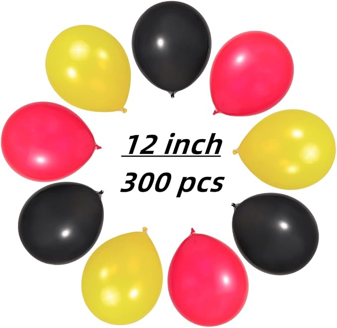 300 Pack Black Red Yellow Balloons 100 of each of the 3 colors 12 inch Black - Image 2