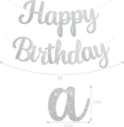 BEISHIDA Glitter Silver Happy Birthday Banner Party Decoration NO DIY 10Ft | - Image 3