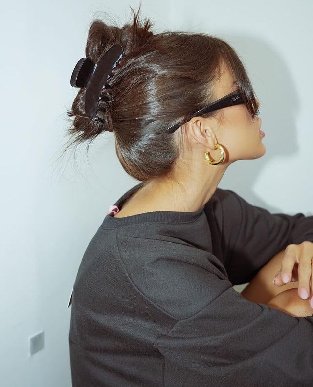 HAIMEIKANG Large Acetate 4 Inch Hair Claw Clip for Women - French Style Hair Claws for Thick Hair with Non-Slip Teeth, Hair Accessories for Updos, Buns & Ponytails