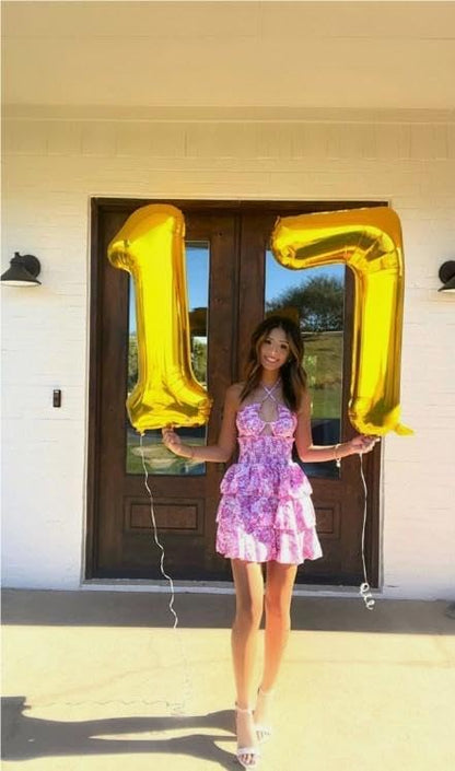 Digital Number 17 71 Gold Birthday Balloon 40 Inch, Foil Balloons - Image 6