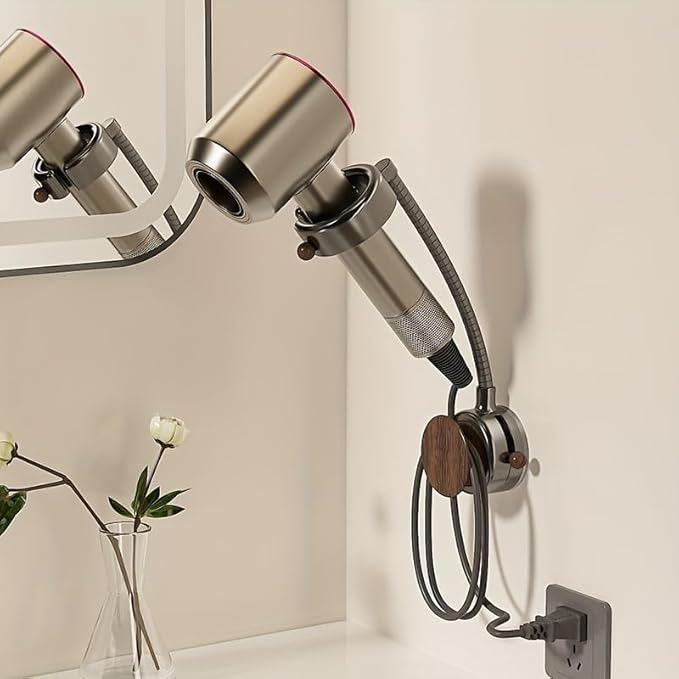 Damage-Free Hair Dryer Holder Wall Mounted - No Drilling Suction Cup Organizer for Bathroom, Universal Fit for Most Blow Dryers