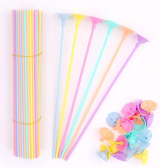 100 pcs 13inch Plastic Colorful Balloon Sticks Holders and Cups by EBOCACB