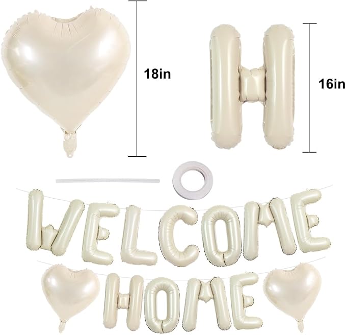 TONIFUL 16 Inch Cream White WELCOME HOME Foil Letter Balloons Banner Decor | - Image 2