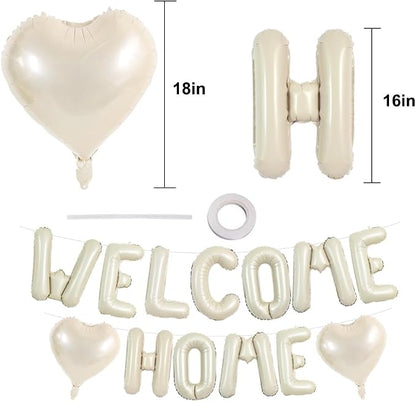 TONIFUL 16 Inch Cream White WELCOME HOME Foil Letter Balloons Banner Decor | - Image 2