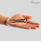 Parcelona French Sleek Brown Tortoise Shell Large 3 1/2" Celluloid Made in France Set of 3 Wavy Crink U Shaped Chignon Hair Pins Updo Bun Pin Sticks for Women and Girls