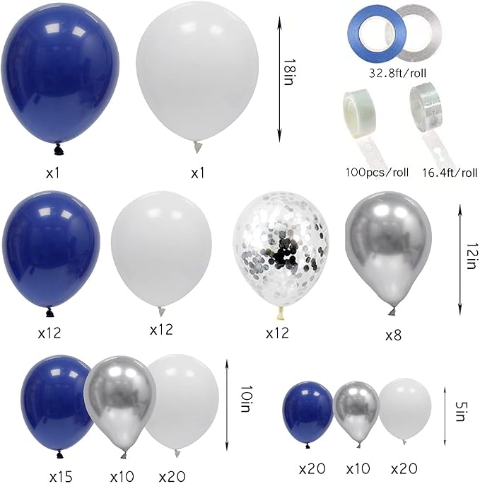 148pcs Navy Blue Silver White Balloon Arch Kit - Image 2