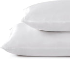 White Satin Pillowcase Standard Set of 2 with Envelope Closure，White Silk Pillowcase for Hair and Skin (20x26)