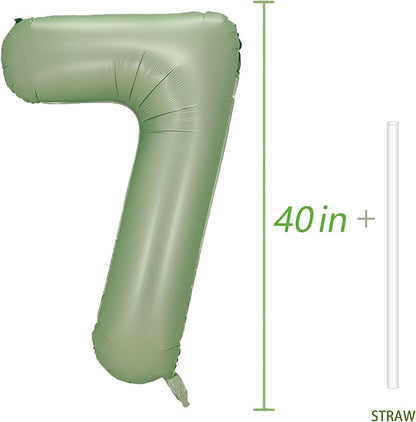 Number 7 Balloon, 40-Inch Sage Green Number Balloon | 40-inch foil balloon - Image 3