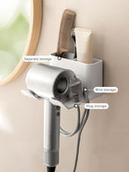 Hair Dryer Holder, Blow Dryer Hanger Wall Mount for Hair Dryer Hook with Plug&Cord Organizer Self Adhesive for Cabinet Bathroom (White Style B (1 Pack))