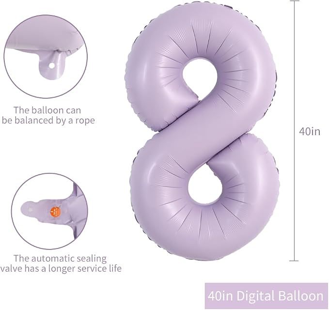 TONIFUL 40 Inch Pastel Purple Number 8 Balloon – Big Lilac Mylar Foil Number - Image 2