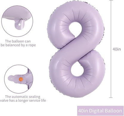TONIFUL 40 Inch Pastel Purple Number 8 Balloon – Big Lilac Mylar Foil Number - Image 2