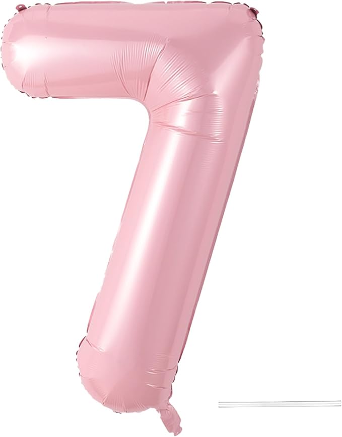 Light Pink 7 Balloon, 40 Inch Large Pastel Pink Foil Helium Number Balloons 0-9 by KYGNE