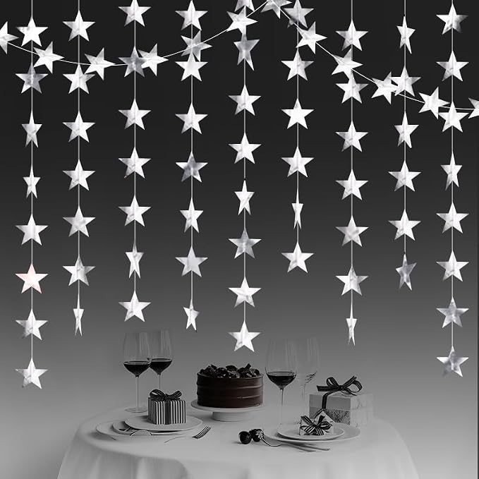Silver Shining Star Hanging Garland Silver Hanging Sparkling Star Streamer by Eeatour