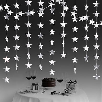 Silver Shining Star Hanging Garland Silver Hanging Sparkling Star Streamer by Eeatour