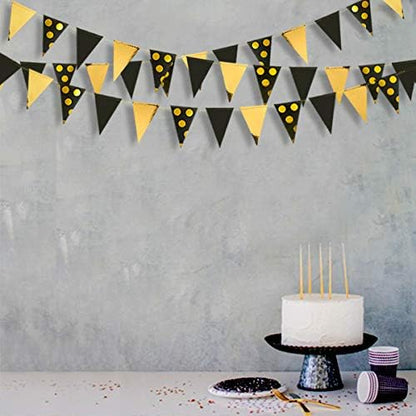 30Ft Black Gold Party Decorations Polka Dot Pennant Banner Paper Circle Dot - Image 7